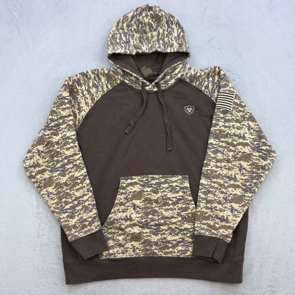 Ariat Hoodie Mens Large Digital Camo American Flag Patch Workwear Sweatshirt
